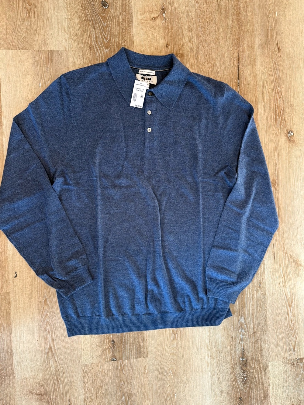 Joseph abboud Men's Blue Long-Sleeve merino wool Polo Sweater NWT